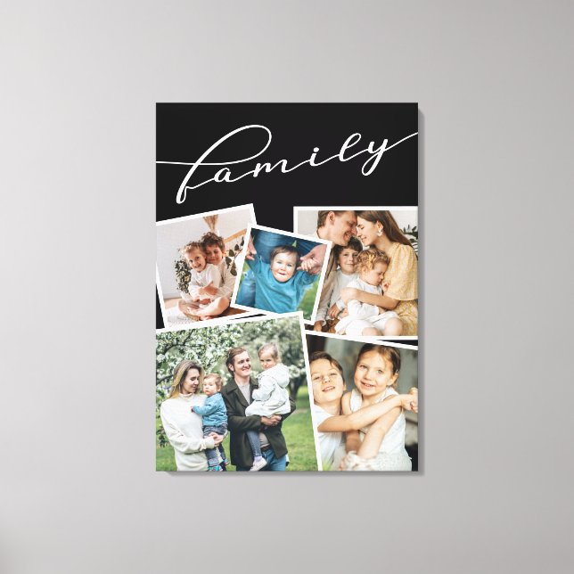 Black Scattered Photos Photo Collage Family Canvas Print (Front)
