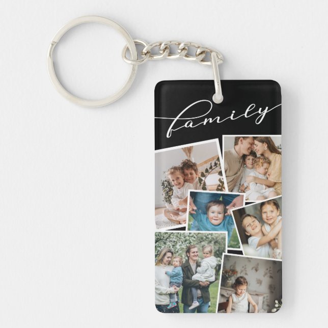 Black Scattered Photos Photo Collage Family Key Ring (Front)