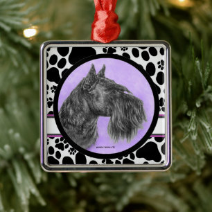 Black Schnauzer Art by Glenda Harlan Metal Tree Decoration