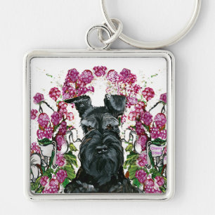 Black Schnauzer Bouquet Key Ring