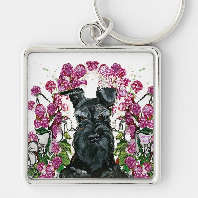 Black Schnauzer Bouquet Key Ring (Front)