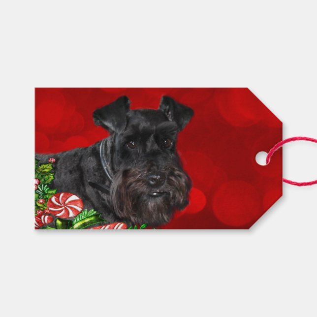 Black Schnauzer Christmas Gift Tags (Front (Horizontal))