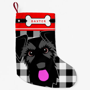 Black Schnauzer Dog Old Fashioned Plaid Small Christmas Stocking