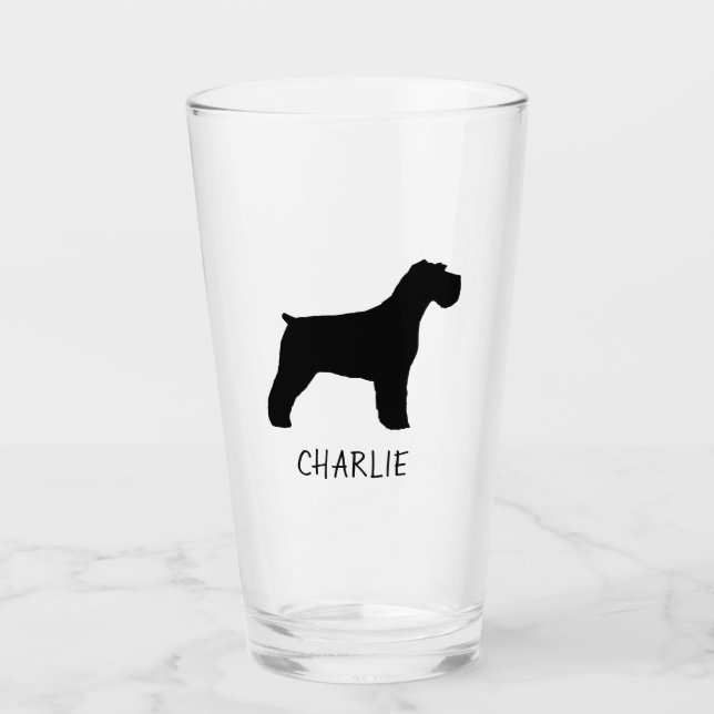 Black Schnauzer Dog Silhouette Personalised Glass (Front)