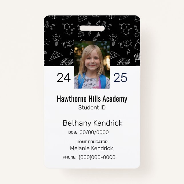 Black School Icons Homeschool Student ID Badge (Front)