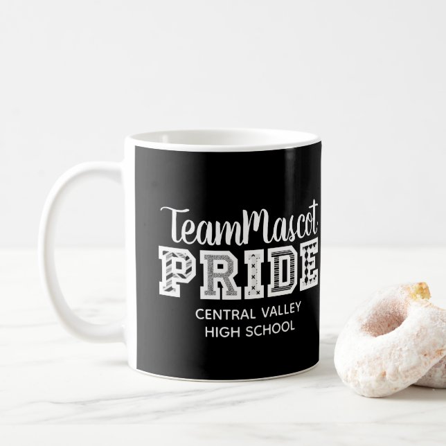 Black School Pride Mascot Name Coffee Mug (With Donut)