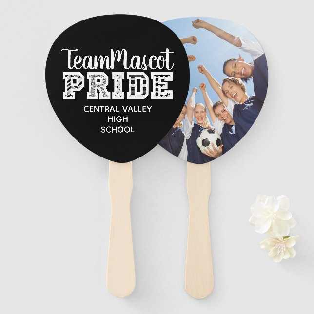 Black School Pride Mascot Name Hand Fan (Front and Back)
