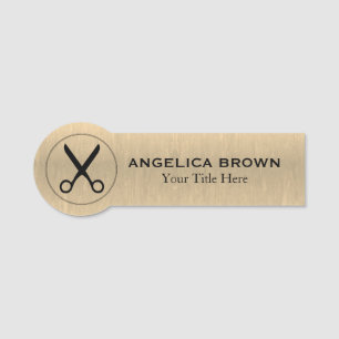 Black Scissors Logo - Gold Name Tag