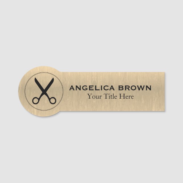 Black Scissors Logo - Gold Name Tag (Front)