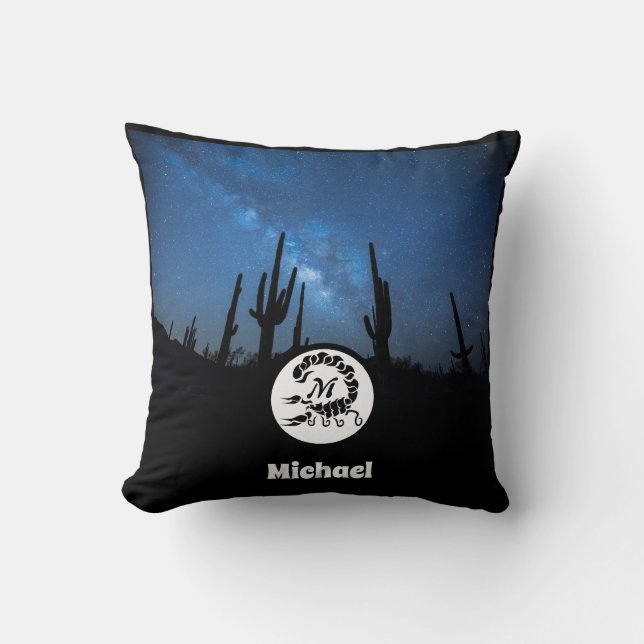 Black Scorpion  Monogram Photo Name Cushion (Front)