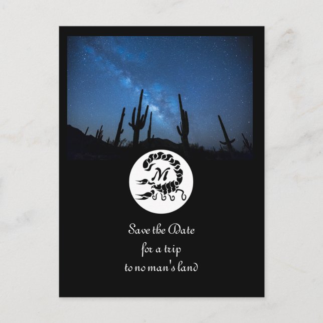 Black Scorpion Silhouette Monogram Photo Invitation Postcard (Front)