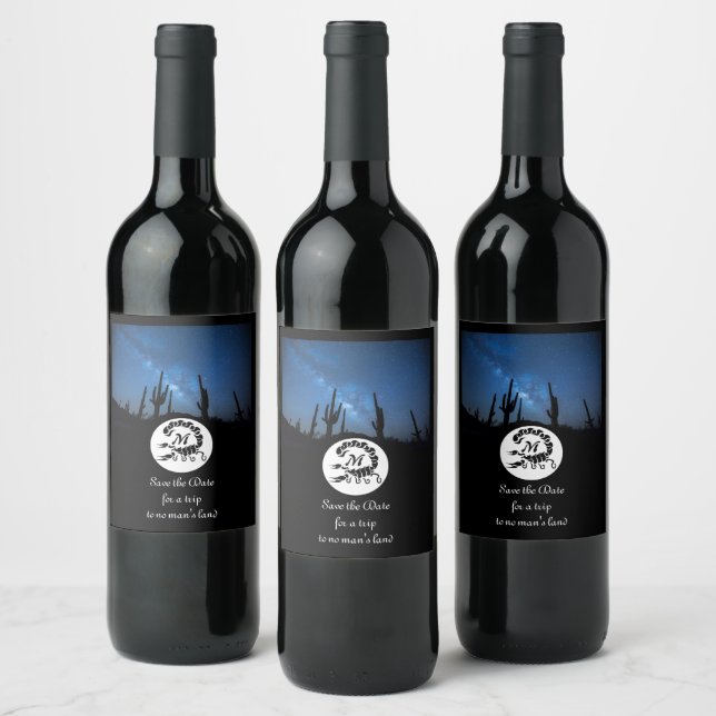 Black Scorpion Silhouette Monogram Photo Wine Label (Bottles)