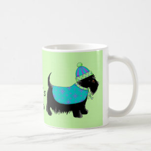 Black Scottie Dog Blue Green Name Personalised Coffee Mug