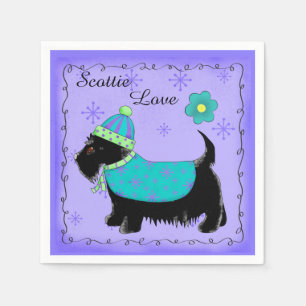 Black Scottie Dog Clothed Love Purple Napkin