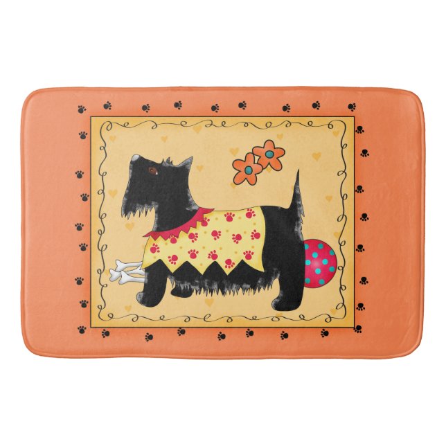 Black Scottie Dog Decorative Orange Yellow Custom Bath Mat (Front)