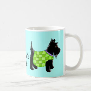 Black Scottie Dog Green Blue Name Personalised Coffee Mug