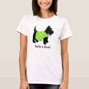 Black Scottie Dog Green Name Personalised T-Shirt