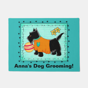 Black Scottie Dog Grooming Business Welcome Doormat