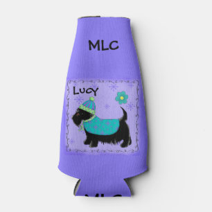 Black Scottie Dog Name Personalise Monogram Bottle Cooler
