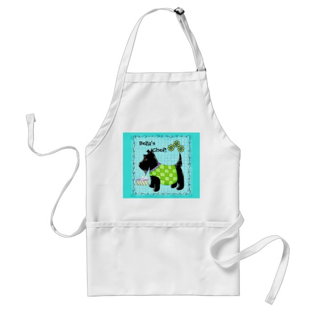Black Scottie Dog Name Personalised Turquoise Teal Standard Apron (Front)