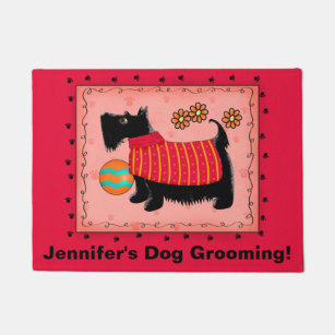 Black Scottie Dog Pet Grooming Business Red Doormat
