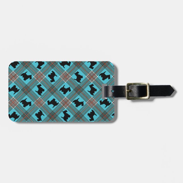 Black Scottie Dog Plaid Tartan Luggage Tag (Front Horizontal)