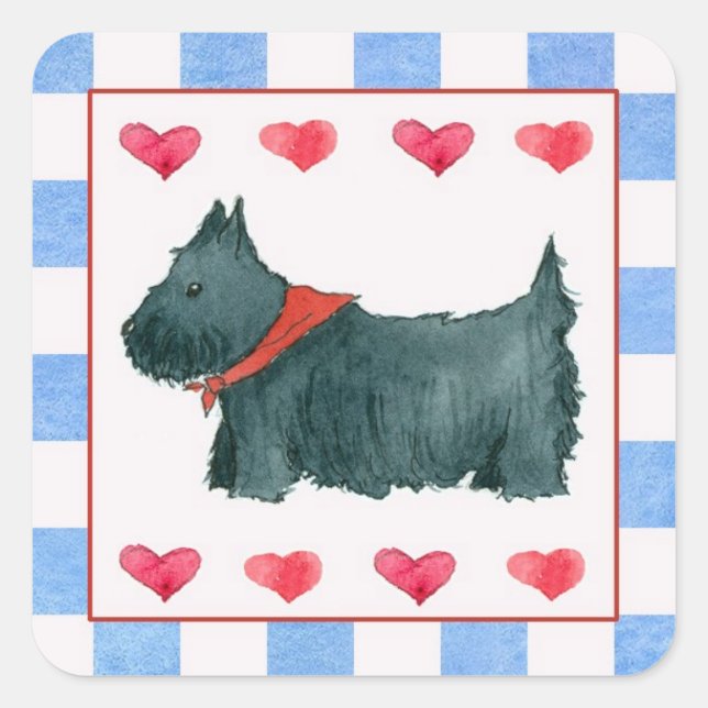 Black Scottie Dog Red White Blue Patriotic Square Sticker (Front)