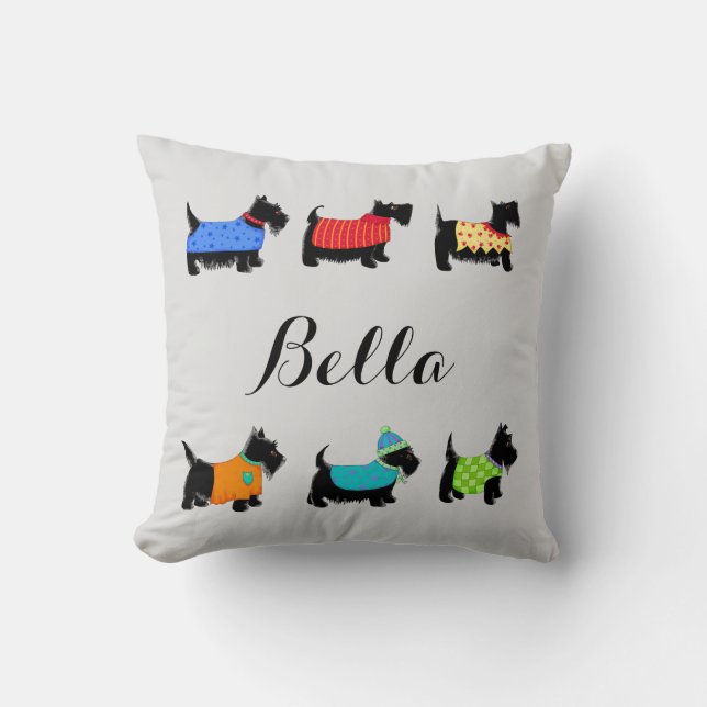Black Scottie Dogs Name Personalised Decorative Cushion (Front)