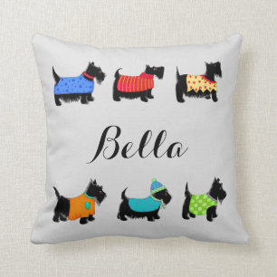 Black Scottie Dogs Name Personalised Decorative Cushion