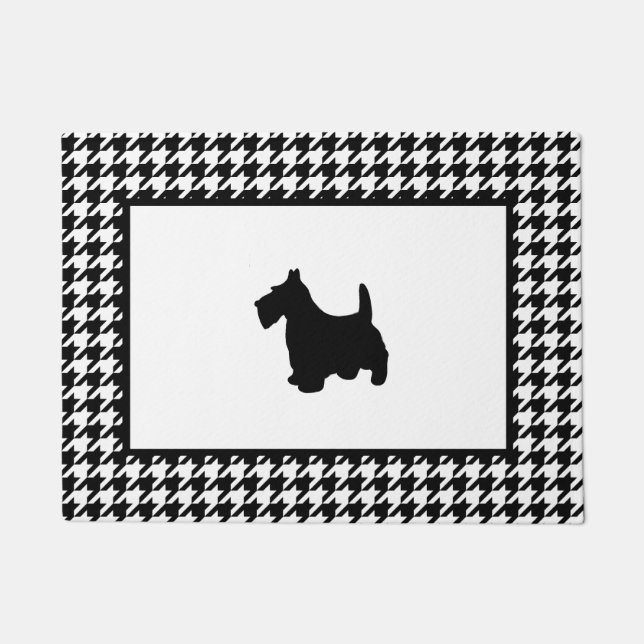 Black Scottie on Houndstooth Doormat (Front)
