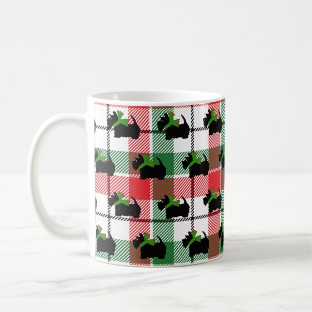 Black Scottie Plaid Christmas Holiday Coffee Mug (Left)