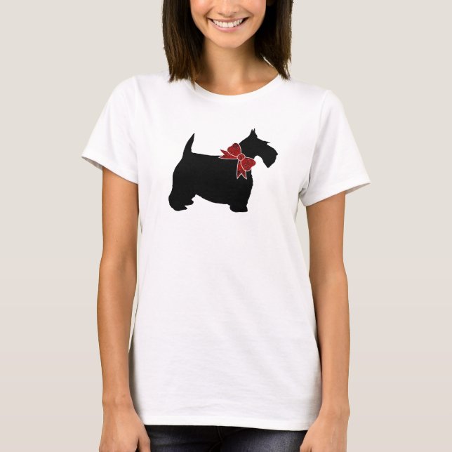 Black Scottie Red Paisley Bow Tie T-Shirt (Front)