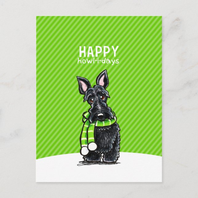 Black Scottie Scarf Christmas Winter Green Holiday Postcard (Front)