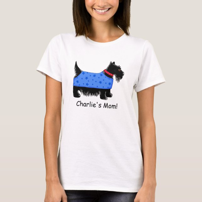 Black Scottie Terrier Dog Blue Name Personalised T-Shirt (Front)