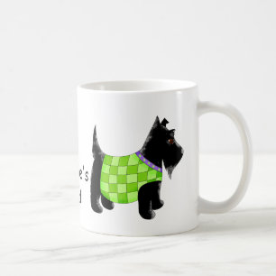 Black Scottie Terrier Dog Green Name Personalised Coffee Mug