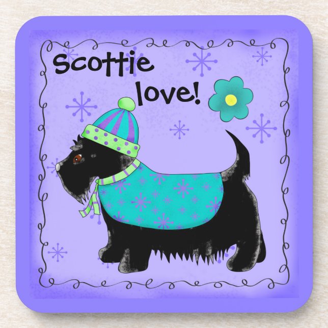 Black Scottie Terrier Dog Love Personalised Purple Coaster (Front)