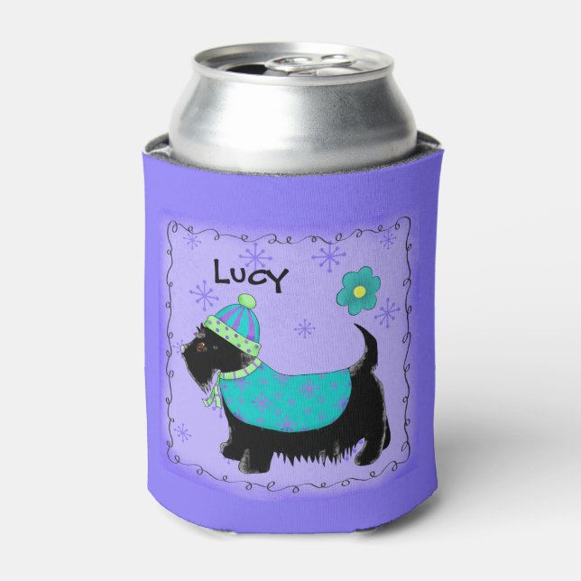 Black Scottie Terrier Dog Name Personalised Can Cooler (Can Front)