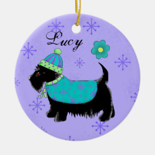 Black Scottie Terrier Dog Name Personalised Purple Ceramic Tree Decoration