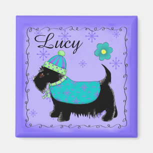 Black Scottie Terrier Dog Name Personalised Purple Magnet