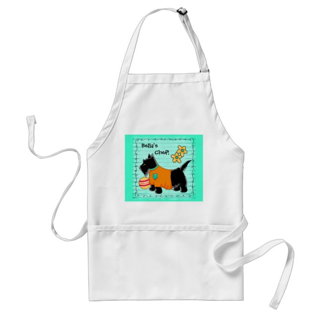 Black Scottie Terrier Dog Name Personalised Teal Standard Apron (Front)