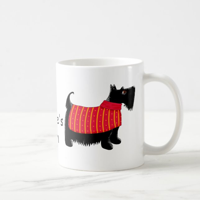 Black Scottie Terrier Dog Orange Name Personalised Coffee Mug (Right)