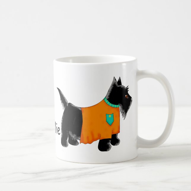 Black Scottie Terrier Dog Orange Name Personalised Coffee Mug (Right)