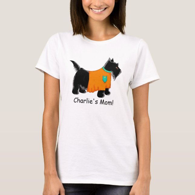 Black Scottie Terrier Dog Orange Name Personalised T-Shirt (Front)