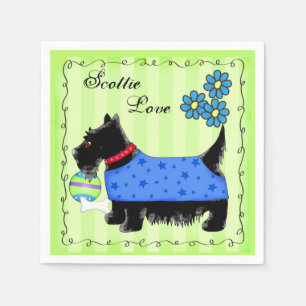 Black Scottie Terrier Dog Personalised Green Napkin