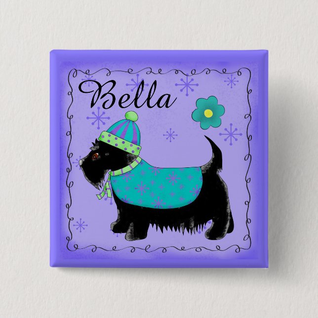 Black Scottie Terrier Dog Personalised Name Badge (Front)