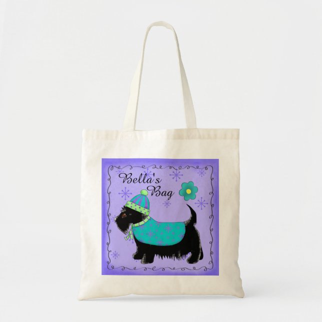 Black Scottie Terrier Dog Personalised Purple Tote Bag (Front)