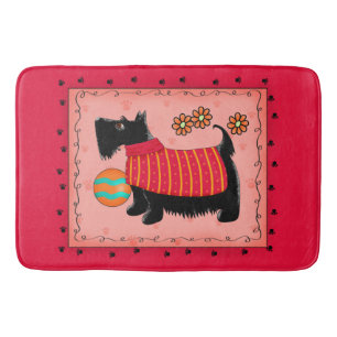 Black Scottie Terrier Dog Red Coral Decorative Bath Mat