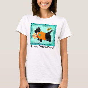 Black Scottie Terrier Dog Turquoise Love Paws T-Shirt