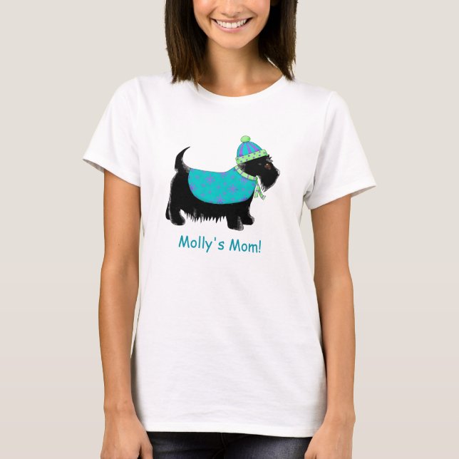 Black Scottie Terrier Dog Turquoise Name Custom T-Shirt (Front)
