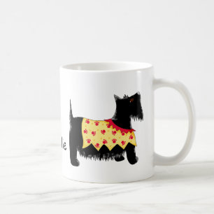 Black Scottie Terrier Dog Yellow Name Personalised Coffee Mug